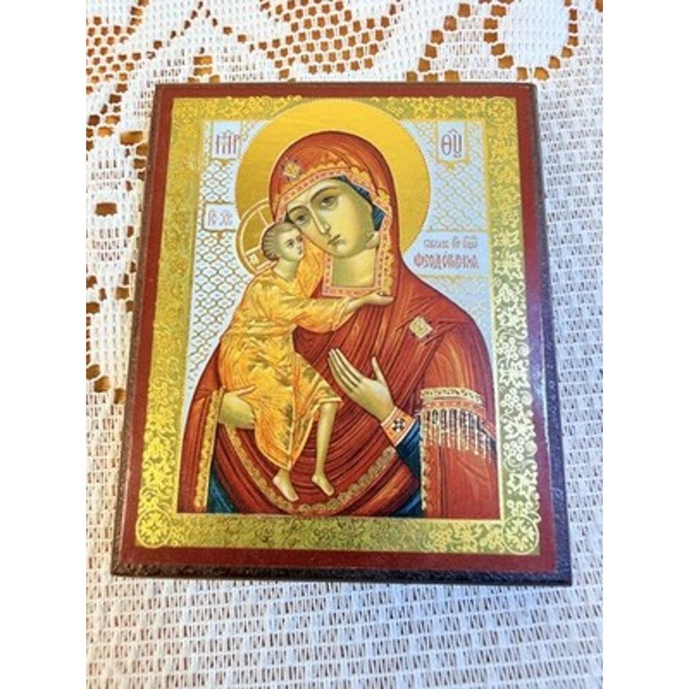 3” Byzantine Virgin Mary & Christ Child Icon Gold Leaf Wooden Plaque - Picture 4 of 6
